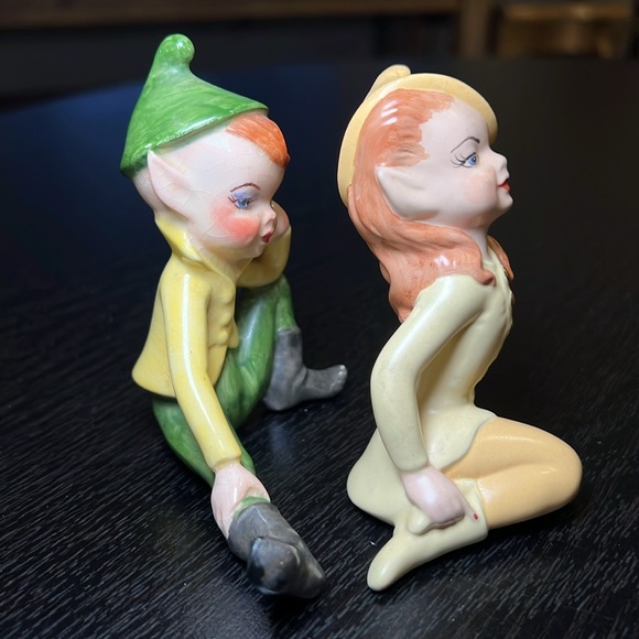 Vintage Handpainted Kitsch Redhead Ceramic Pixie Elves Christmas Figurines - Picture 4 of 12
